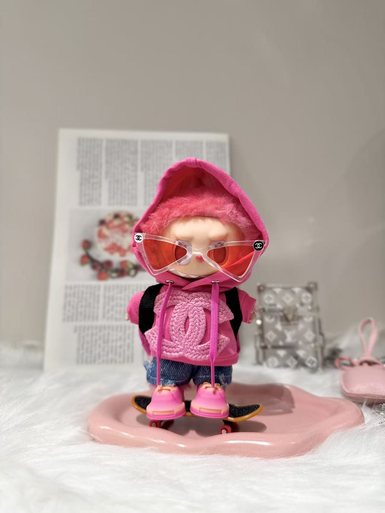 Labubu Clothes CHANEL Pink Trendy Hoodie Set