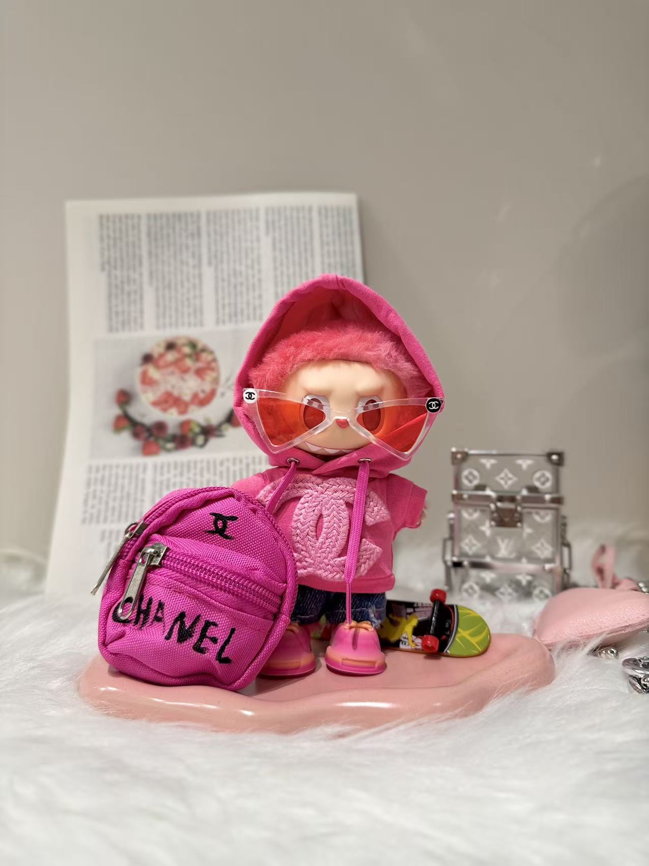 Labubu Clothes CHANEL Pink Trendy Hoodie Set
