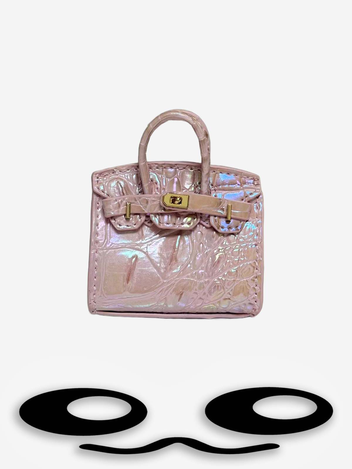 Labubu Mini Pink Iridescent Crocodile Pattern Birkin Style Bag