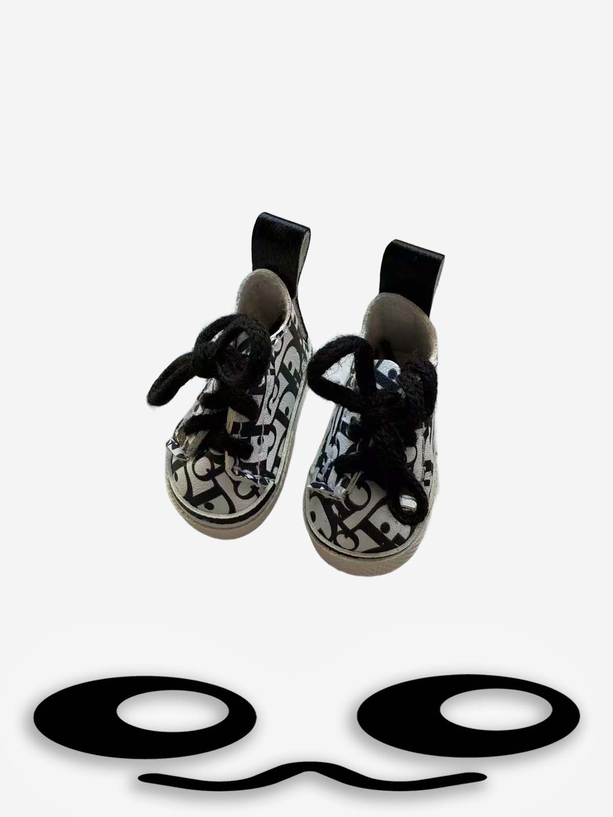 Labubu Mini Black White Print Lace Up Doll Shoes Charm