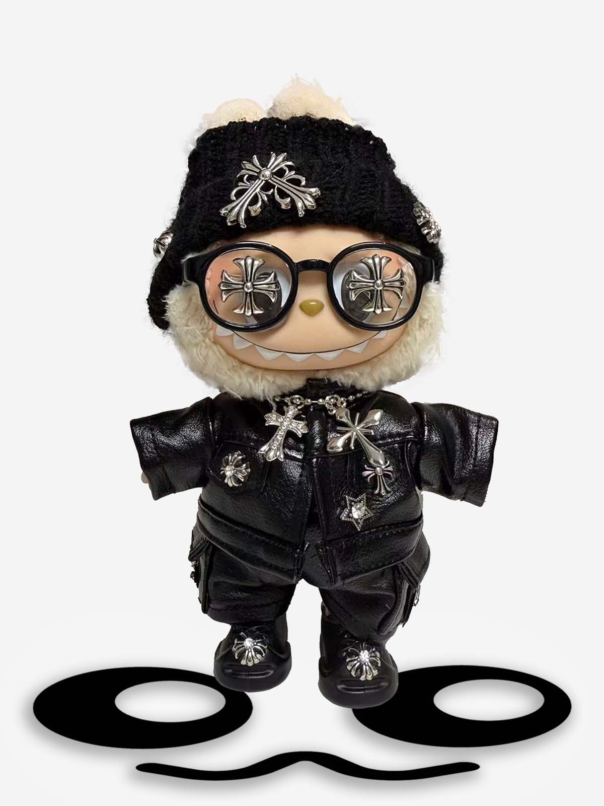 LABUBU Clothes Chrome Hearts Black Leather Jacket Set