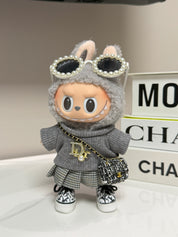 LABUBU Clothes Dior Gray Preppy-Style Sweater Set