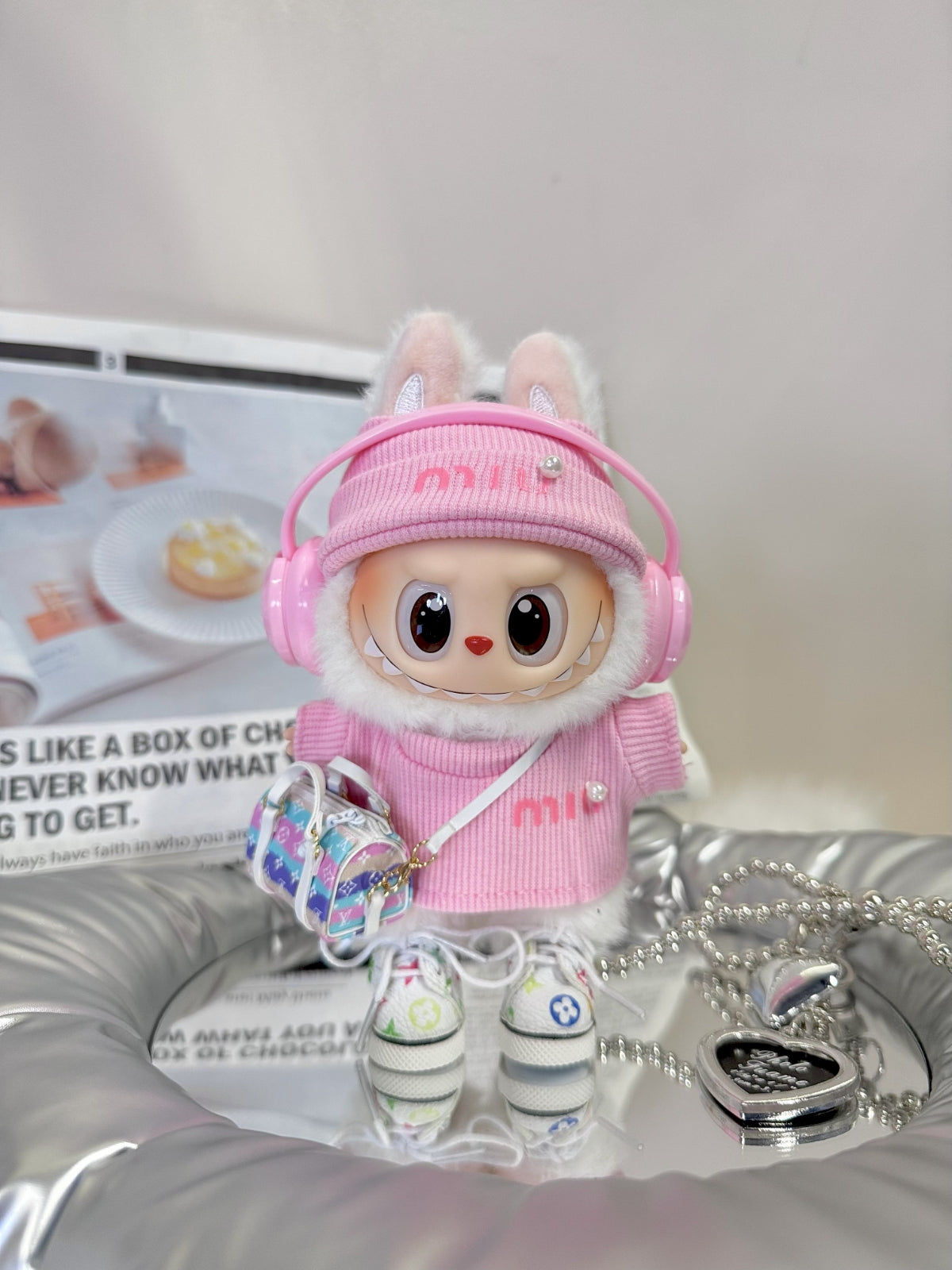 LABUBU Clothes Miu Miu Pink Knit Set