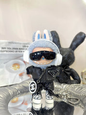 LABUBU Clothes Prada Black Leather Jacket Set
