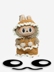 LABUBU Clothes Brown White Crochet Pom Pom Outfit