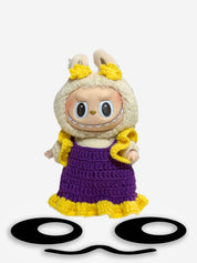 LABUBU Clothes Purple Yellow Crochet Floral Dress