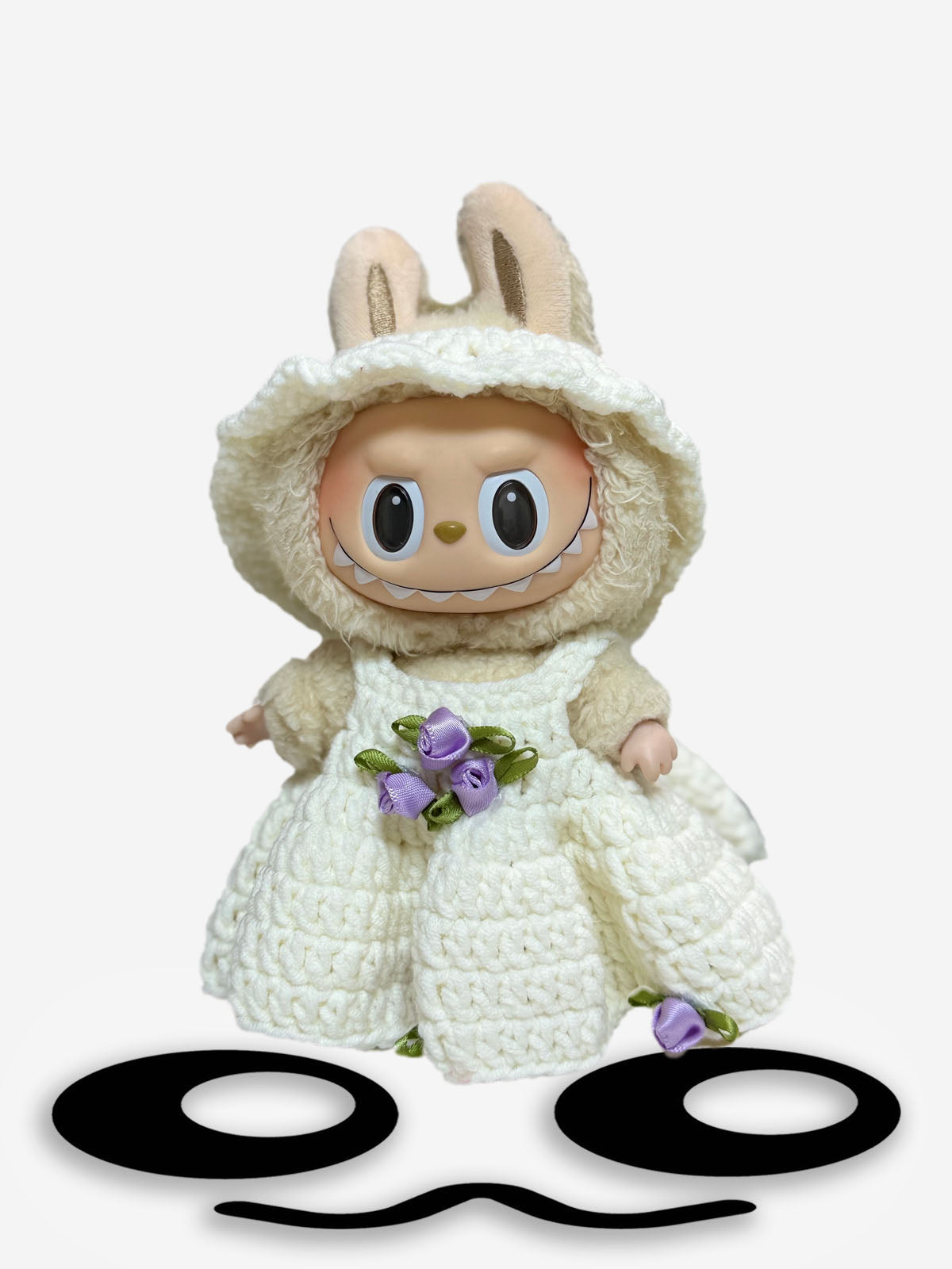 LABUBU Clothes White Crochet Purple Flower Dress