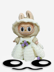 LABUBU Clothes White Crochet Purple Flower Dress