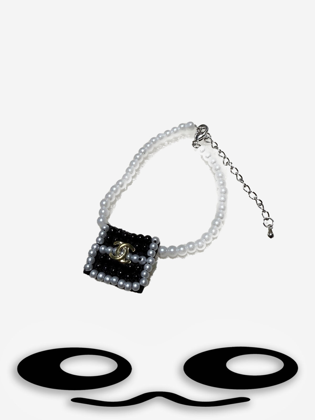 Labubu Mini Pearl Chain Bag Necklace – Chanel Style Black Accessory
