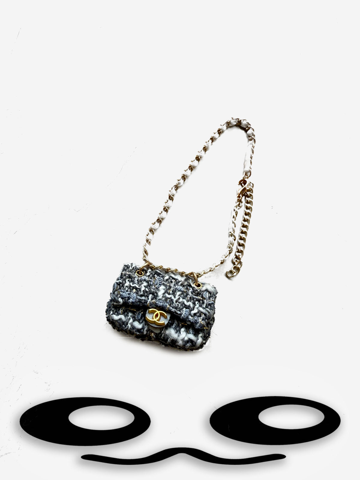 Labubu Mini Tweed Chain Bag – Chanel Style Grey Fashion Accessory