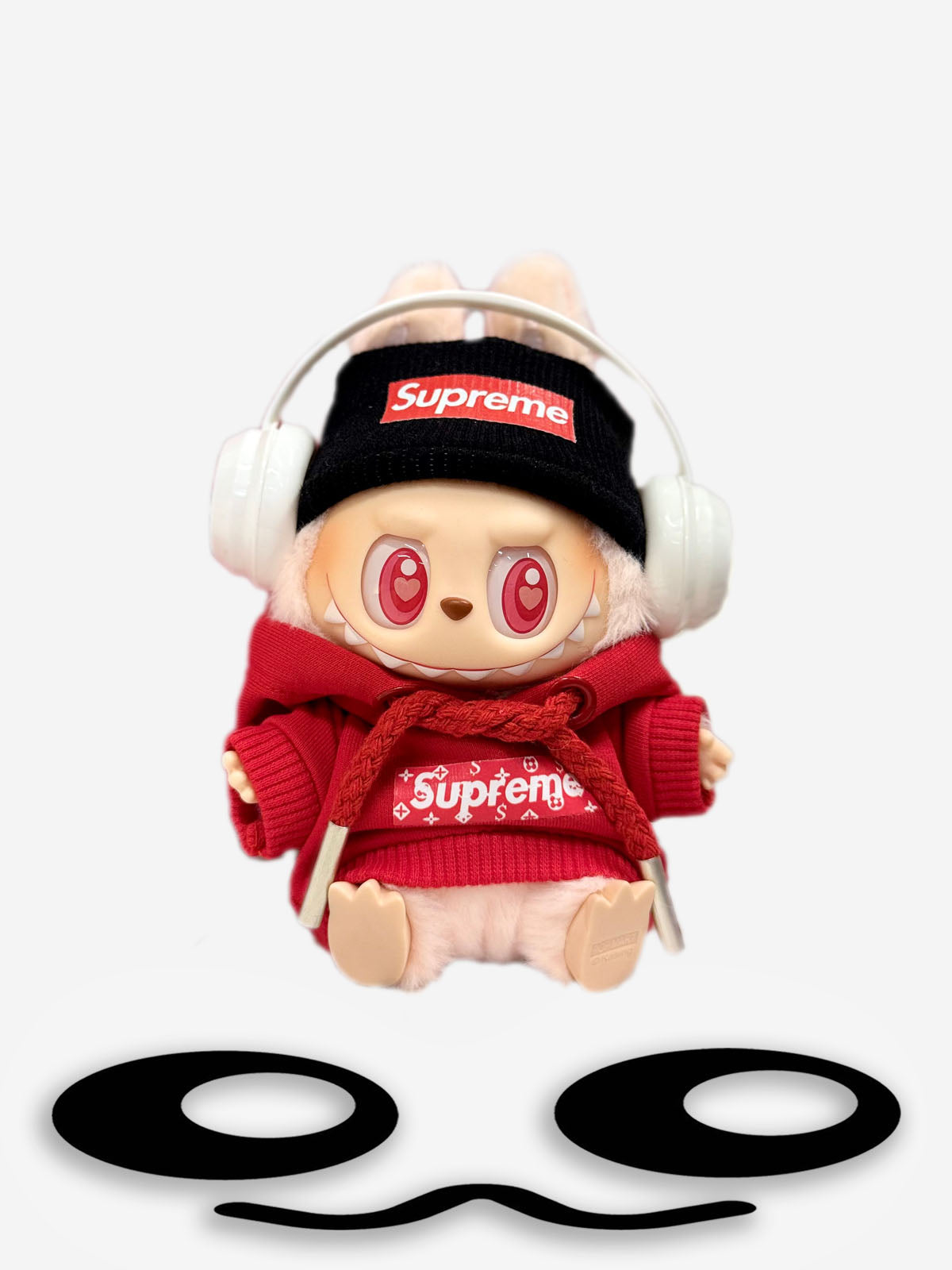 LABUBU Clothes Supreme Red Hoodie Set with White Headphones