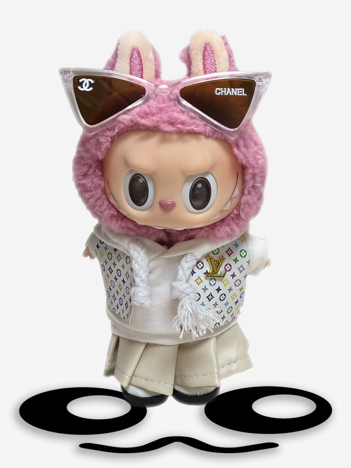 LABUBU Clothes LV Multicolor Monogram Set with Chanel Pink Sunglasses