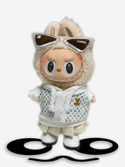 LABUBU Clothes LV White Multicolor Monogram Set with Chanel Beige Sunglasses