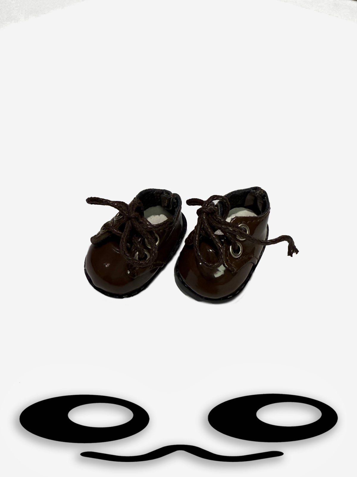 LABUBU Mini Glossy Brown Leather Doll Shoes – Fashion Accessory