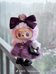 LABUBU Clothes CHANEL Purple Tweed Set with Diamond Accents