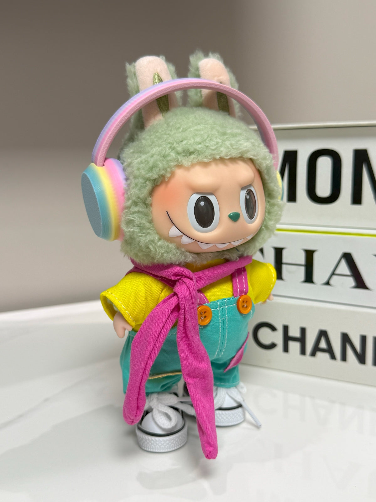 LABUBU Clothes Rainbow Headphone Colorful Overalls Set