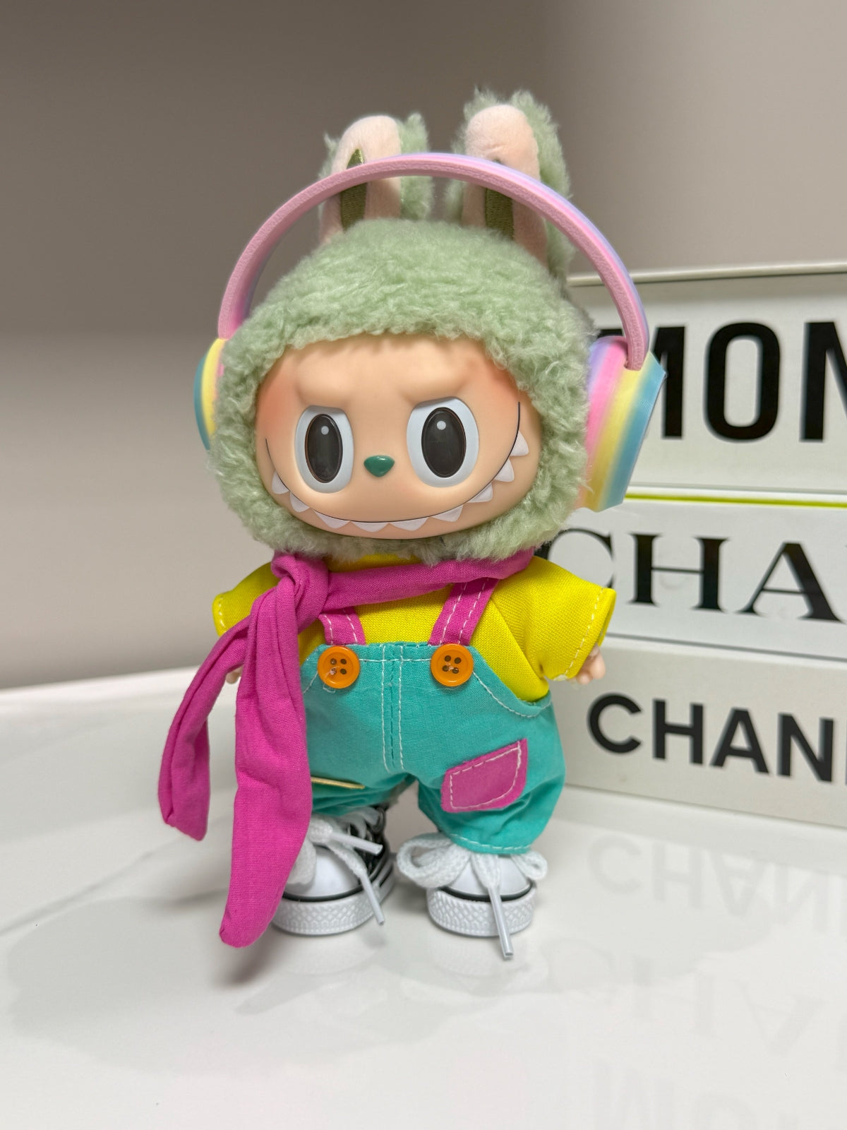 LABUBU Clothes Rainbow Headphone Colorful Overalls Set
