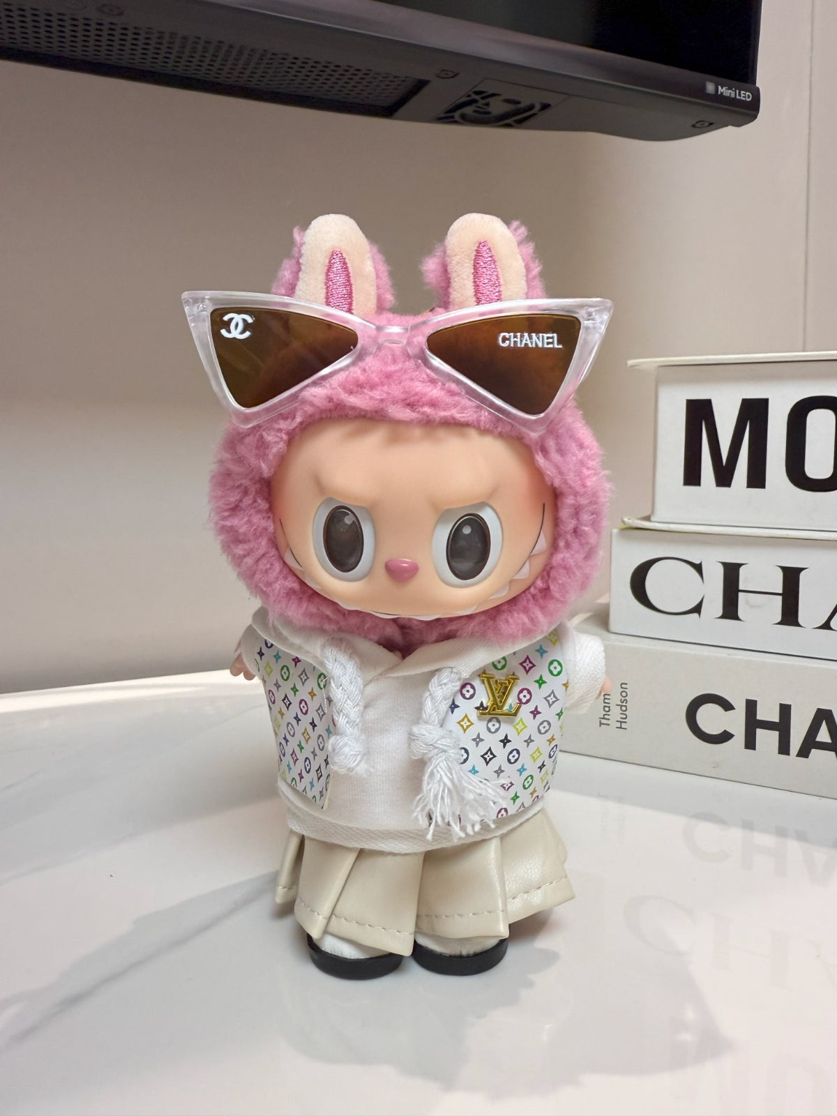 LABUBU Clothes LV Multicolor Monogram Set with Chanel Pink Sunglasses