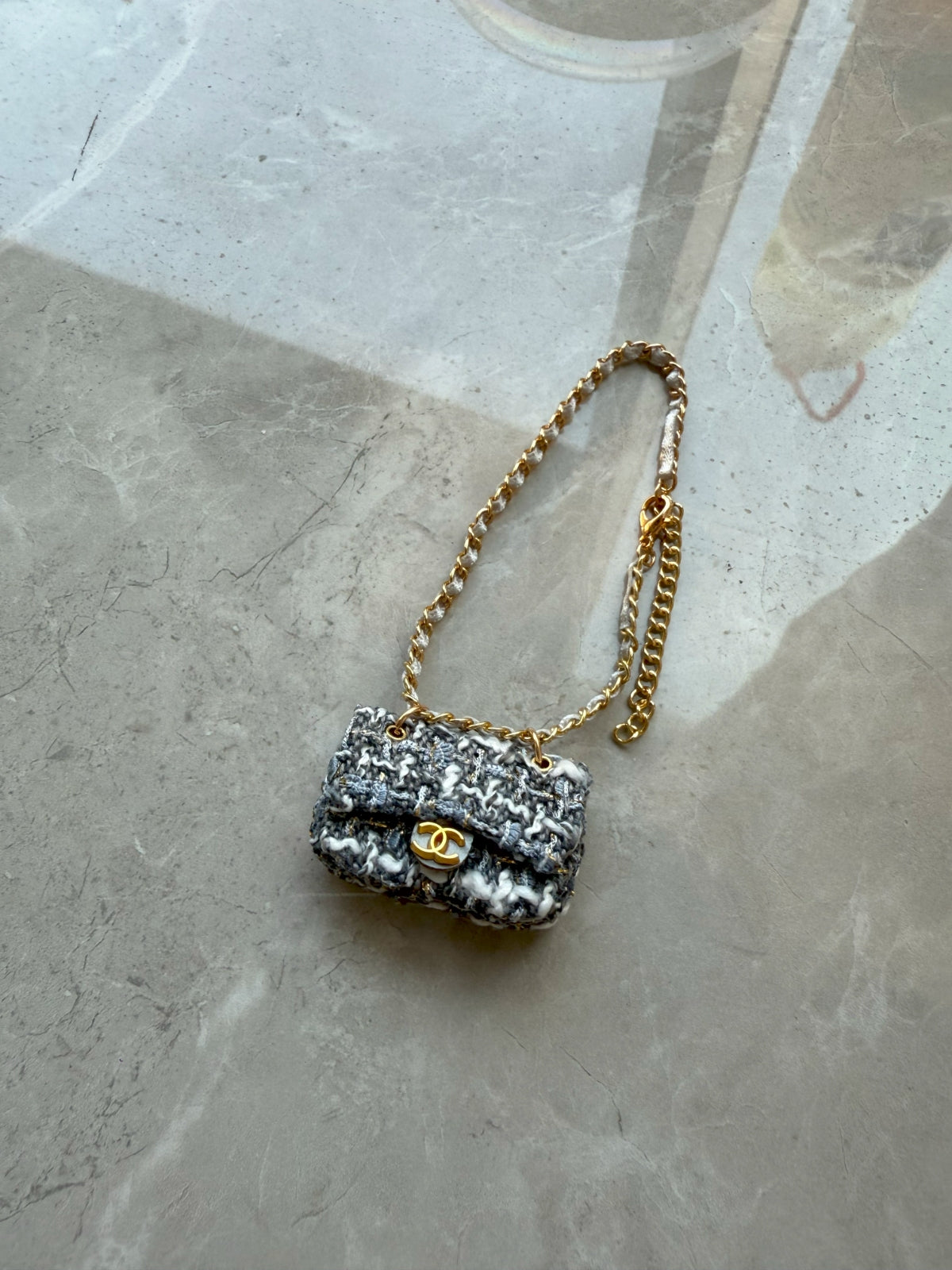 Labubu Mini Tweed Chain Bag – Chanel Style Grey Fashion Accessory