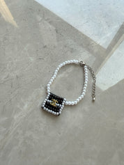 Labubu Mini Pearl Chain Bag Necklace – Chanel Style Black Accessory