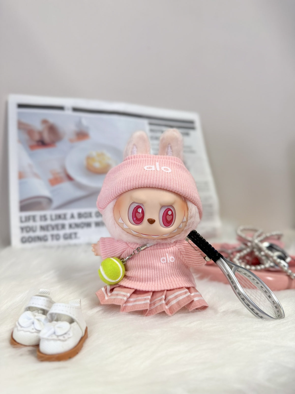 LABUBU Clothes Alo Pink Tennis Activewear Set with Racket & Ball