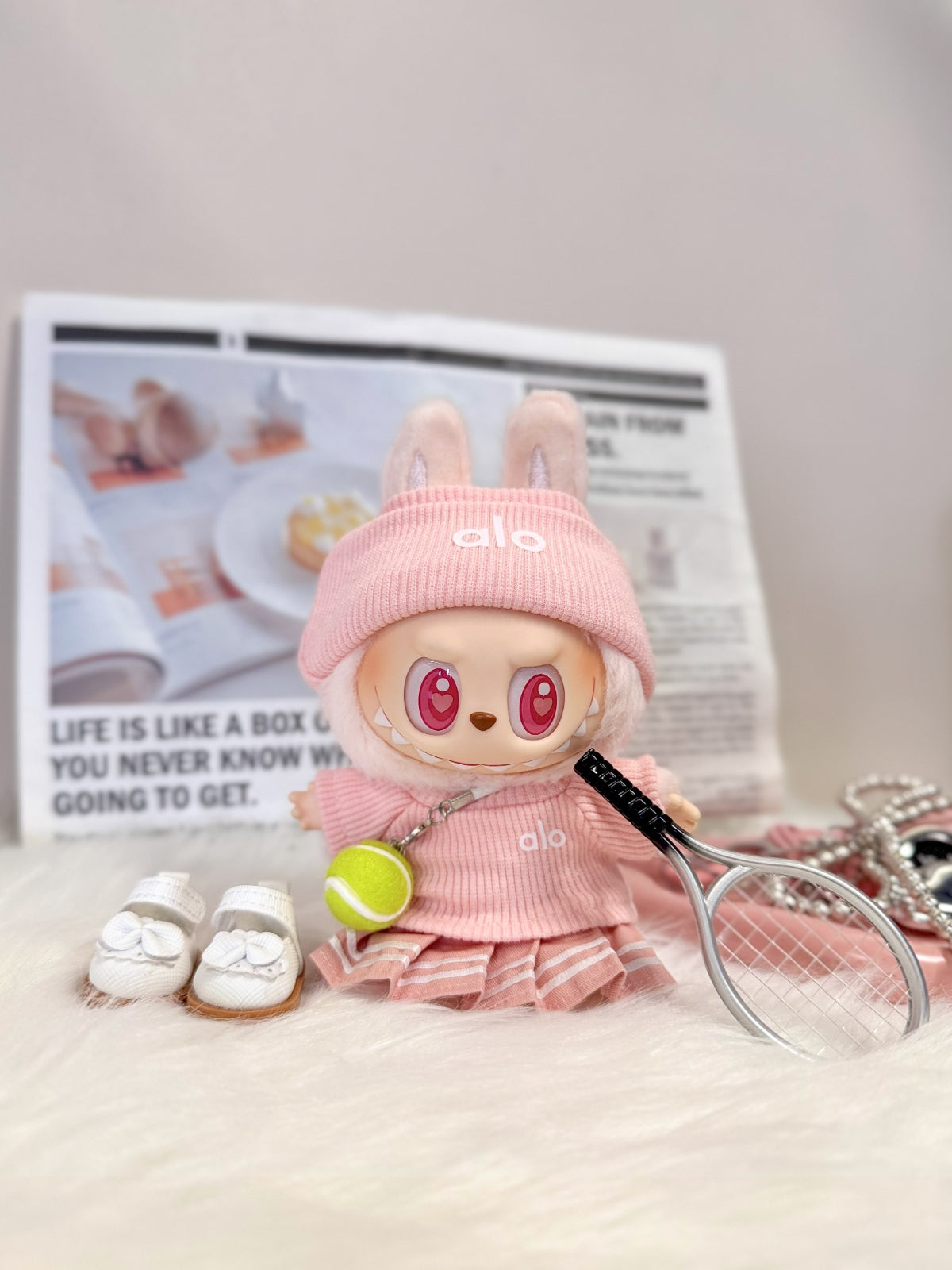 LABUBU Clothes Alo Pink Tennis Activewear Set with Racket & Ball