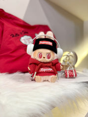 LABUBU Clothes Supreme Red Hoodie Set with White Headphones