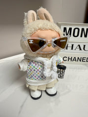 LABUBU Clothes LV White Multicolor Monogram Set with Chanel Beige Sunglasses