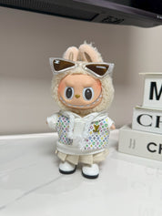 LABUBU Clothes LV White Multicolor Monogram Set with Chanel Beige Sunglasses