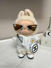 LABUBU Clothes LV White Multicolor Monogram Set with Chanel Beige Sunglasses