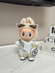 LABUBU Clothes LV White Multicolor Monogram Set with Chanel Beige Sunglasses
