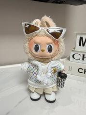 LABUBU Clothes LV White Multicolor Monogram Set with Chanel Beige Sunglasses