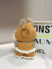 LABUBU Clothes Brown White Crochet Pom Pom Outfit