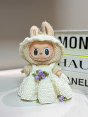 LABUBU Clothes White Crochet Purple Flower Dress