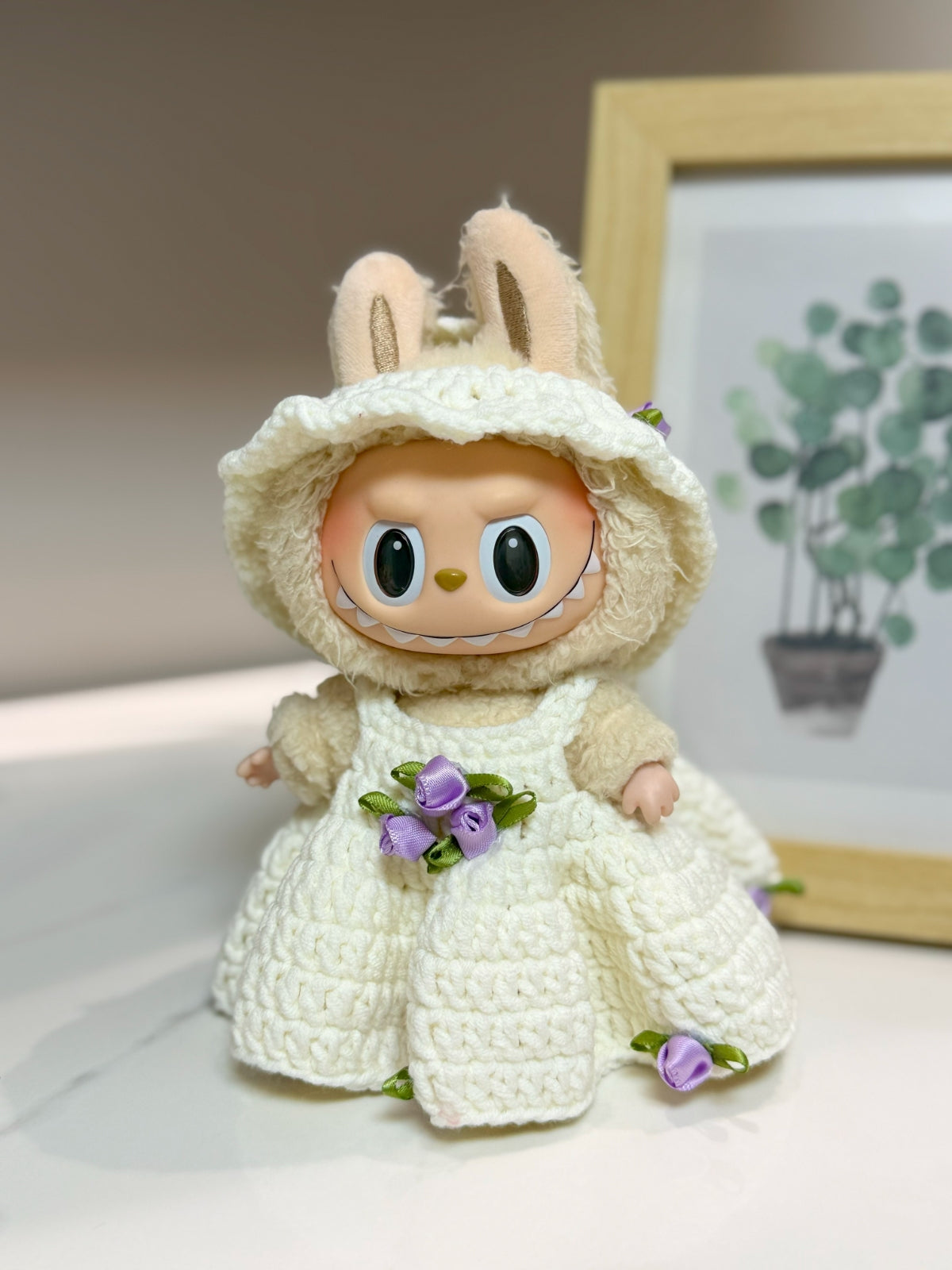 LABUBU Clothes White Crochet Purple Flower Dress