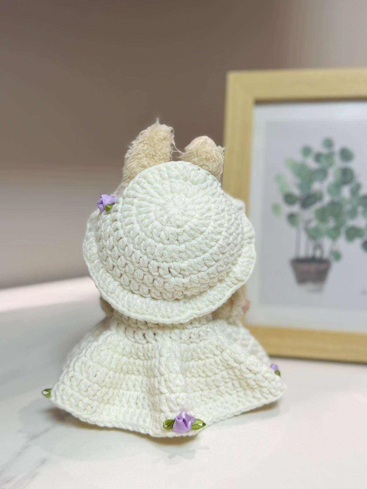 LABUBU Clothes White Crochet Purple Flower Dress