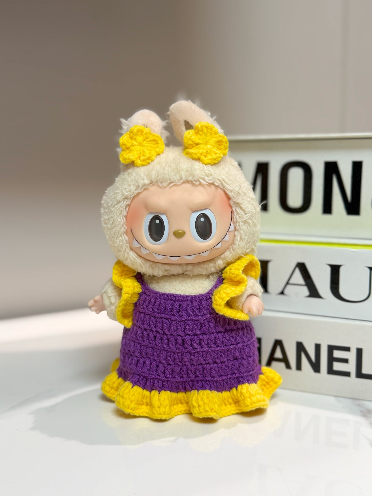LABUBU Clothes Purple Yellow Crochet Floral Dress
