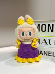 LABUBU Clothes Purple Yellow Crochet Floral Dress
